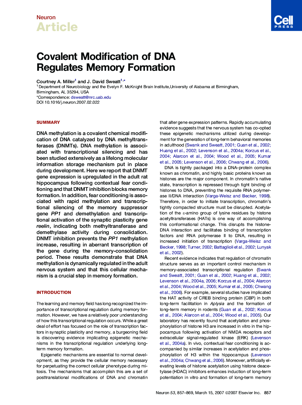 Covalent Modification of DNA Regulates Memory Formation