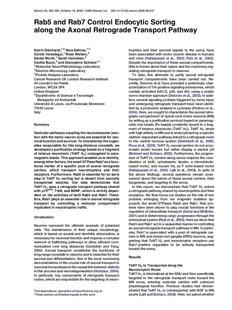 Rab5 and Rab7 Control Endocytic Sorting along the Axonal Retrograde Transport Pathway