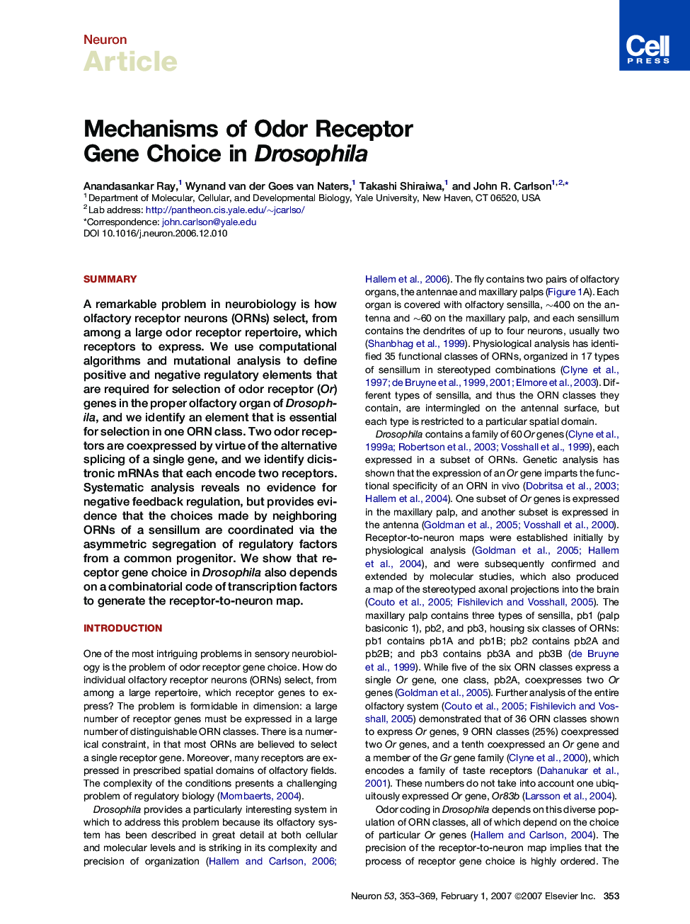 Mechanisms of Odor Receptor Gene Choice in Drosophila