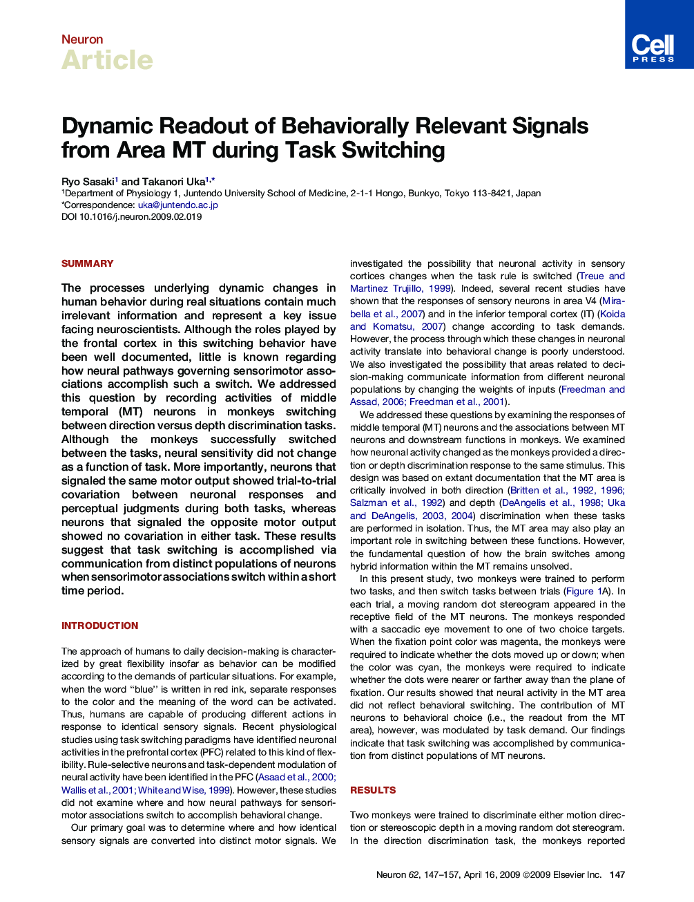 Dynamic Readout of Behaviorally Relevant Signals from Area MT during Task Switching
