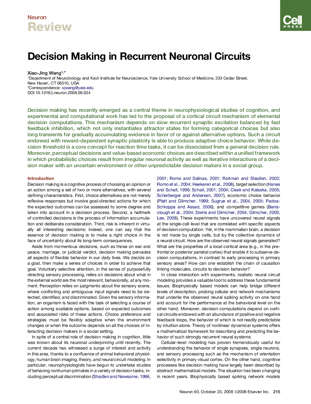 Decision Making in Recurrent Neuronal Circuits