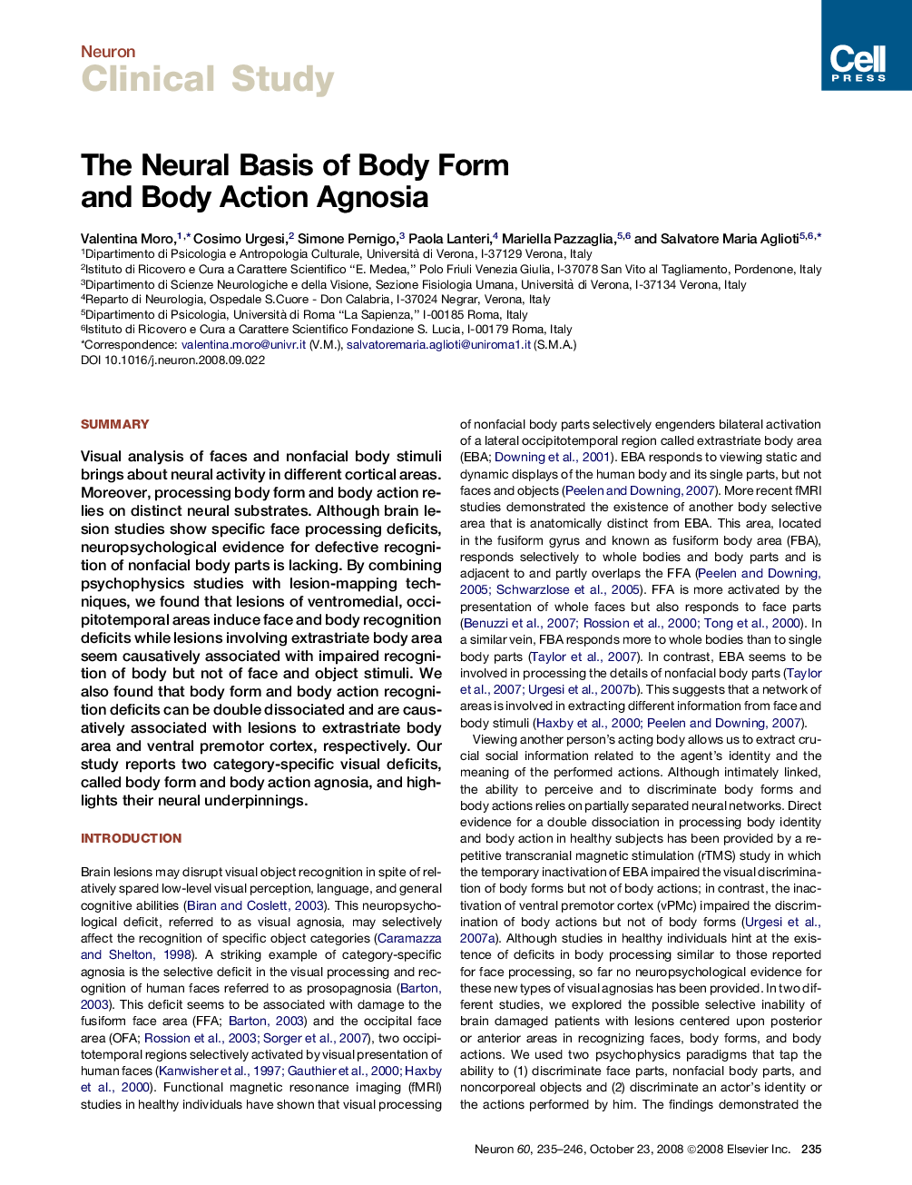 The Neural Basis of Body Form and Body Action Agnosia