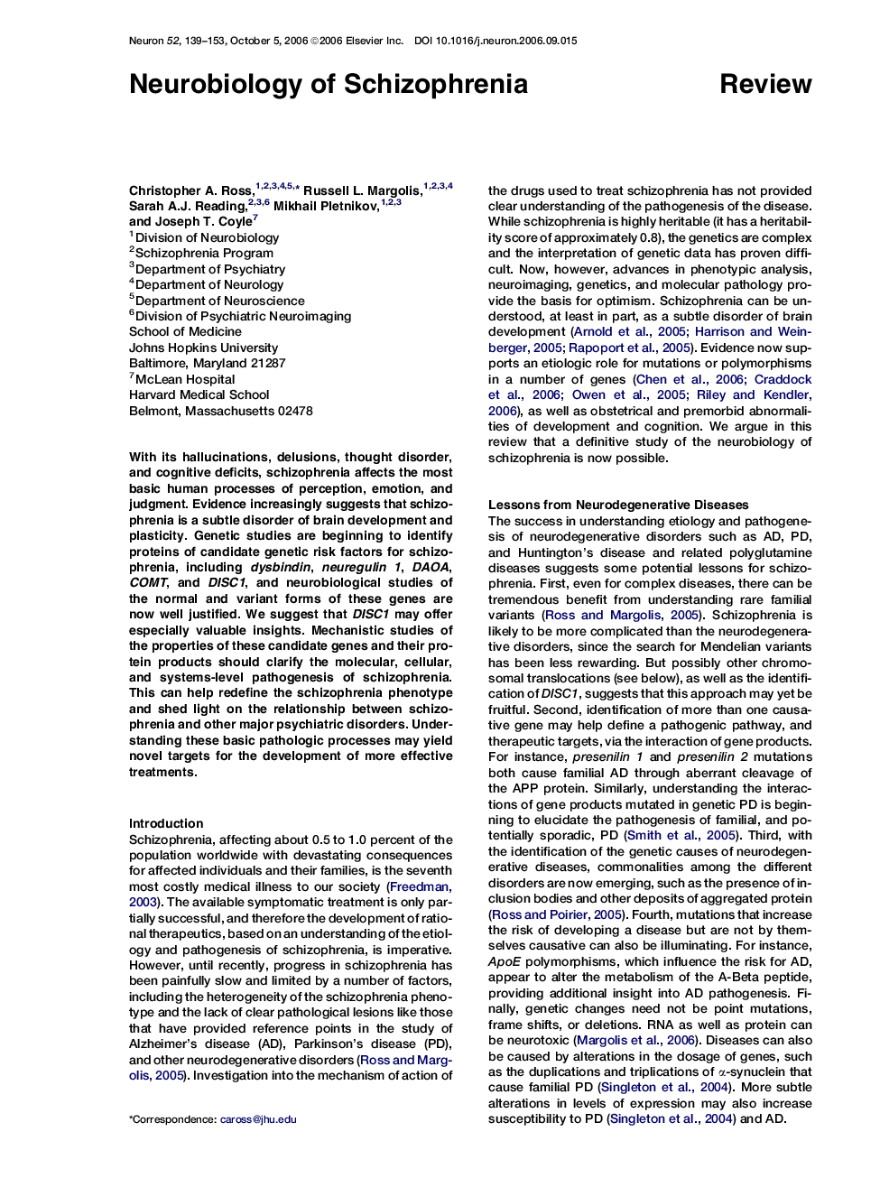 Neurobiology of Schizophrenia