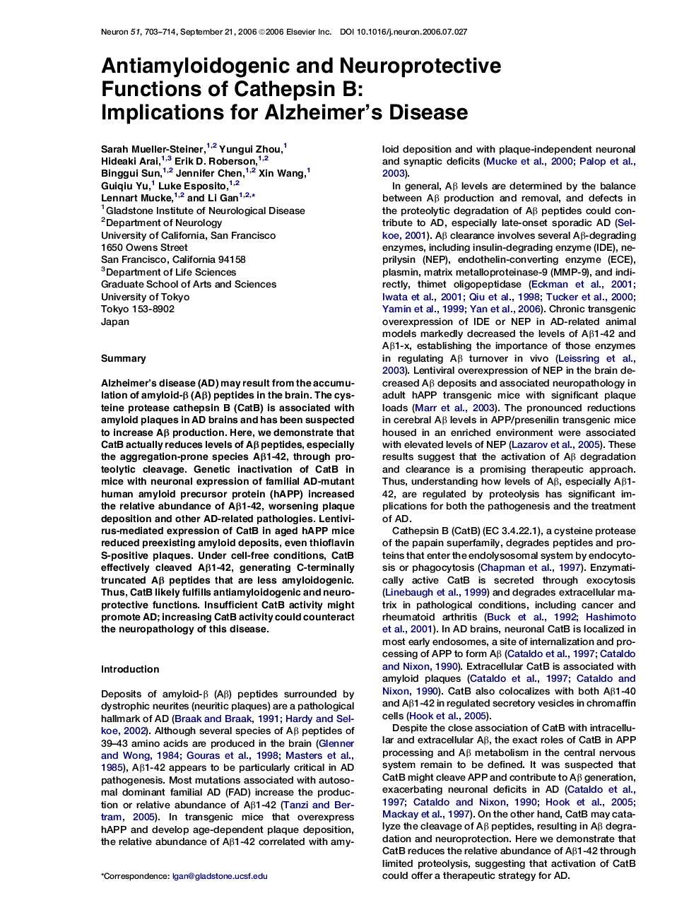 Antiamyloidogenic and Neuroprotective Functions of Cathepsin B: Implications for Alzheimer's Disease