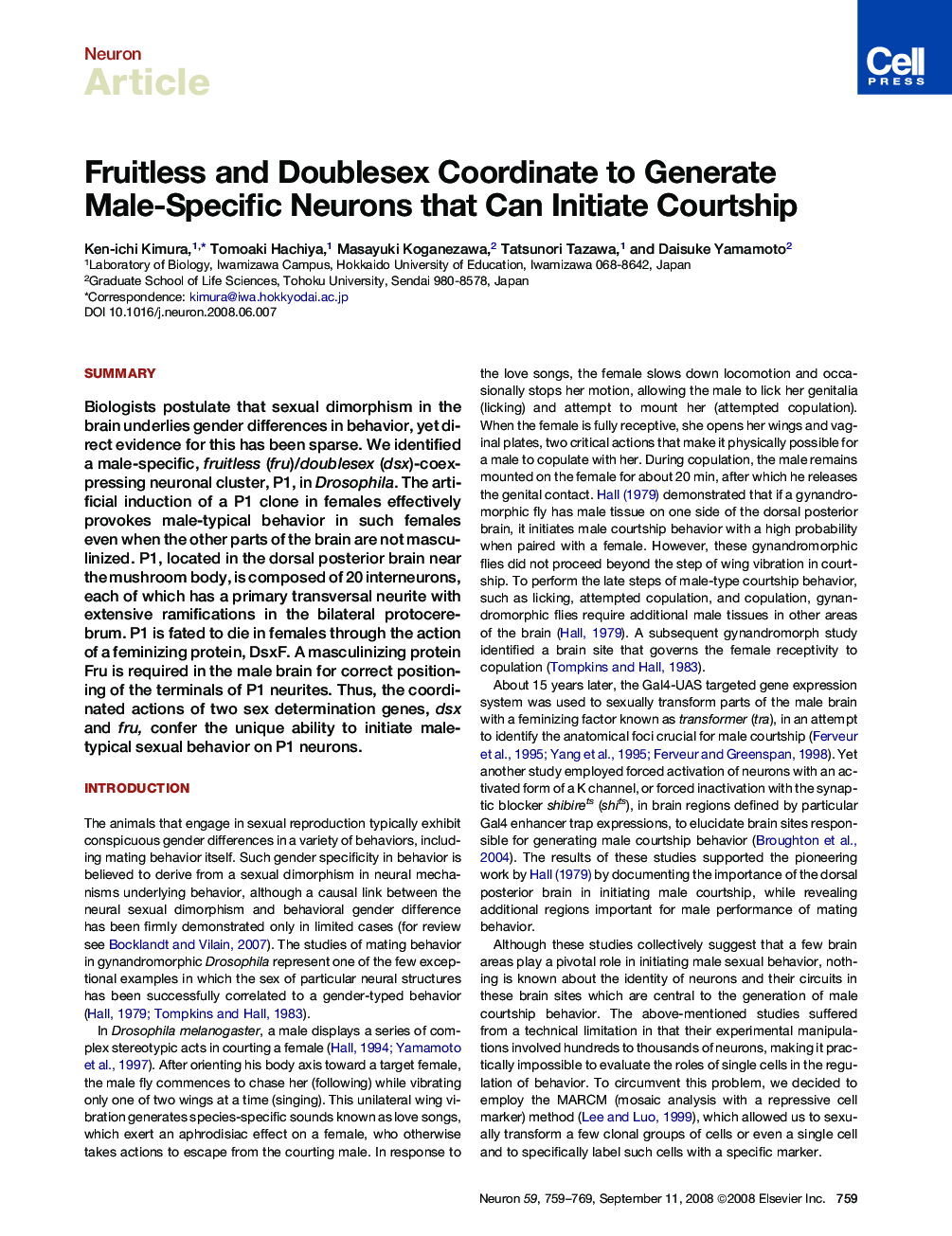 Fruitless and Doublesex Coordinate to Generate Male-Specific Neurons that Can Initiate Courtship