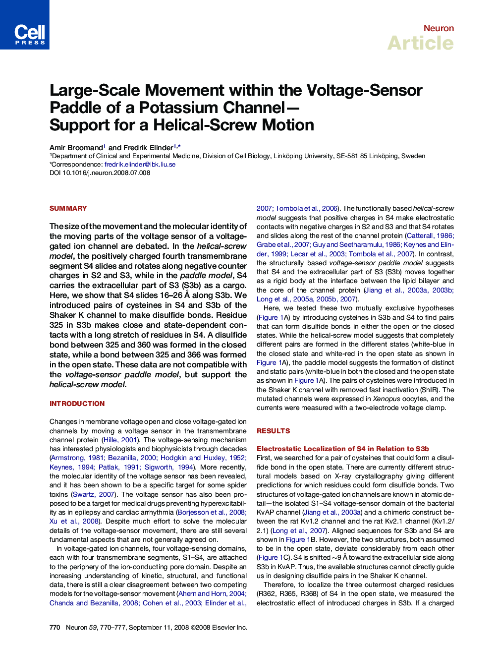 Large-Scale Movement within the Voltage-Sensor Paddle of a Potassium Channel—Support for a Helical-Screw Motion