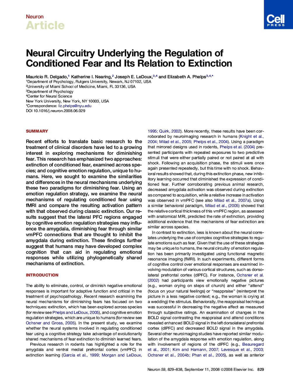 Neural Circuitry Underlying the Regulation of Conditioned Fear and Its Relation to Extinction