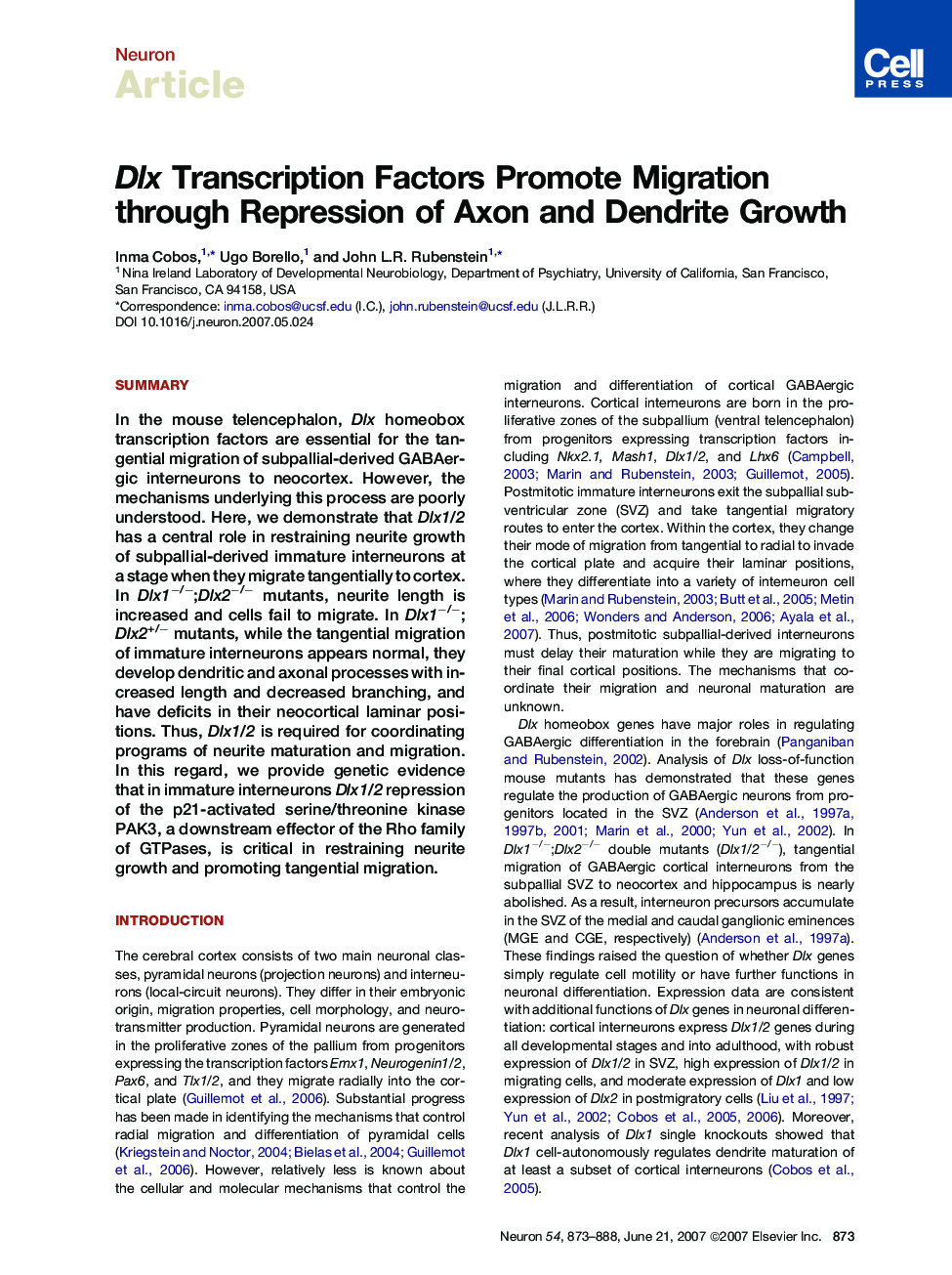Dlx Transcription Factors Promote Migration through Repression of Axon and Dendrite Growth