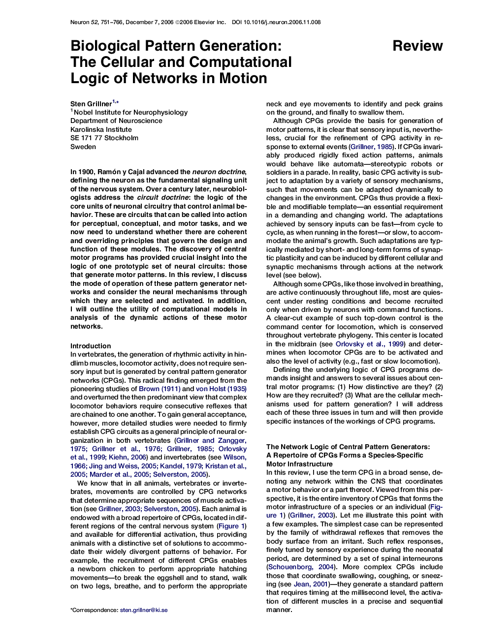 Biological Pattern Generation: The Cellular and Computational Logic of Networks in Motion