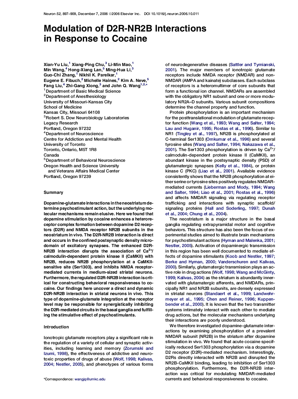 Modulation of D2R-NR2B Interactions in Response to Cocaine