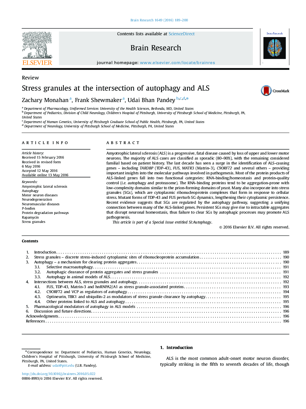 Stress granules at the intersection of autophagy and ALS