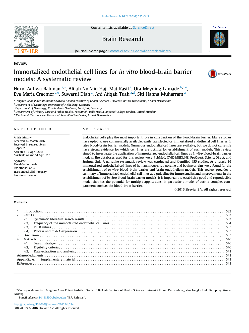 Immortalized endothelial cell lines for in vitro blood–brain barrier models: A systematic review