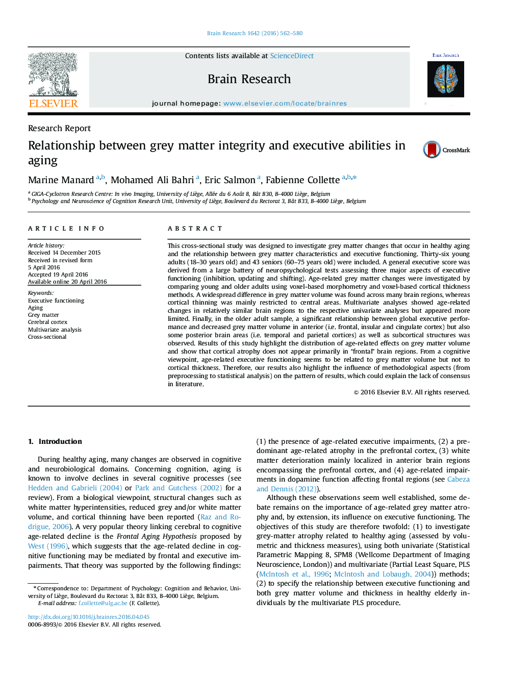 Relationship between grey matter integrity and executive abilities in aging