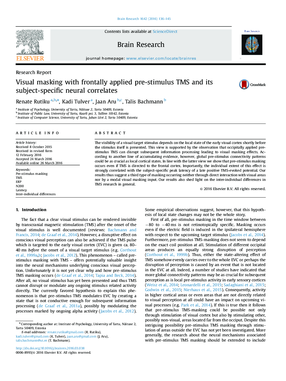 Visual masking with frontally applied pre-stimulus TMS and its subject-specific neural correlates