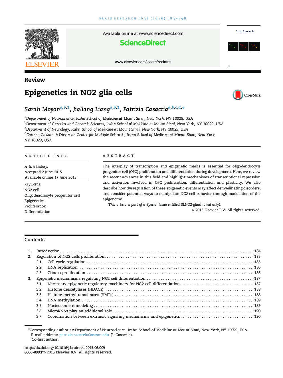 Epigenetics in NG2 glia cells