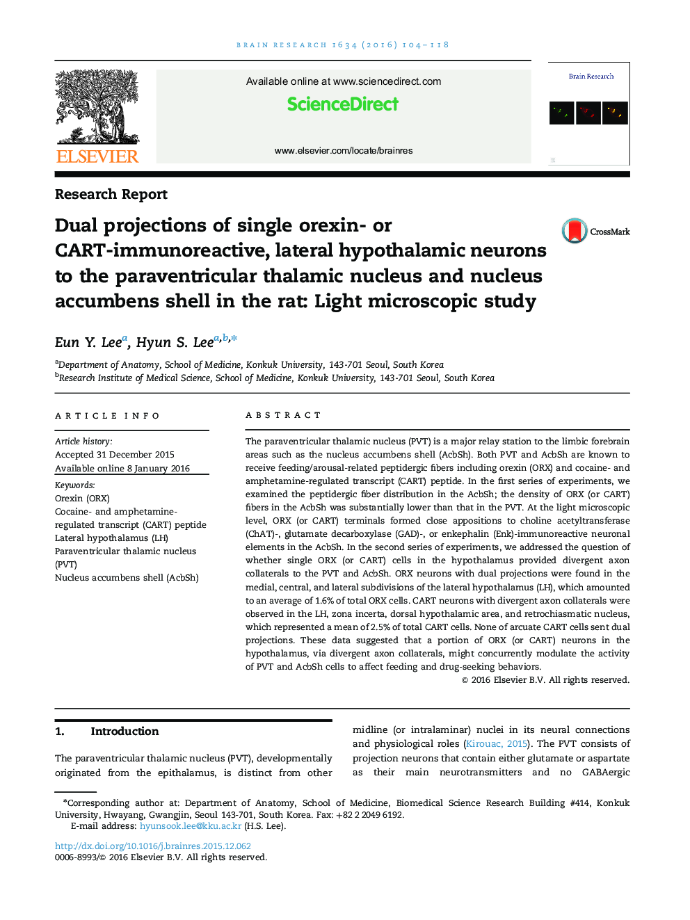 Dual projections of single orexin- or CART-immunoreactive, lateral hypothalamic neurons to the paraventricular thalamic nucleus and nucleus accumbens shell in the rat: Light microscopic study