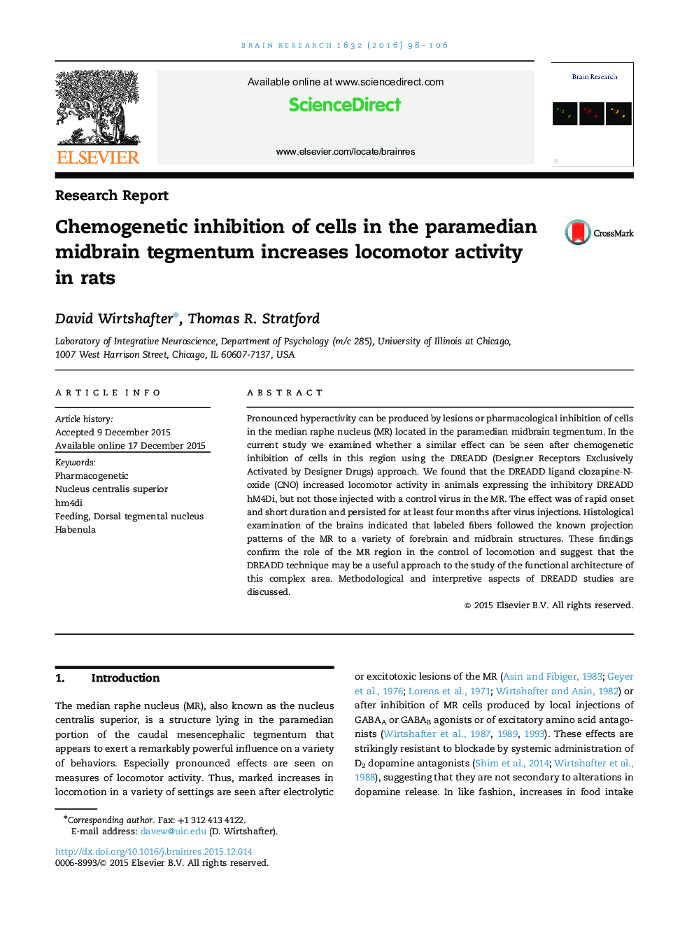 Chemogenetic inhibition of cells in the paramedian midbrain tegmentum increases locomotor activity in rats