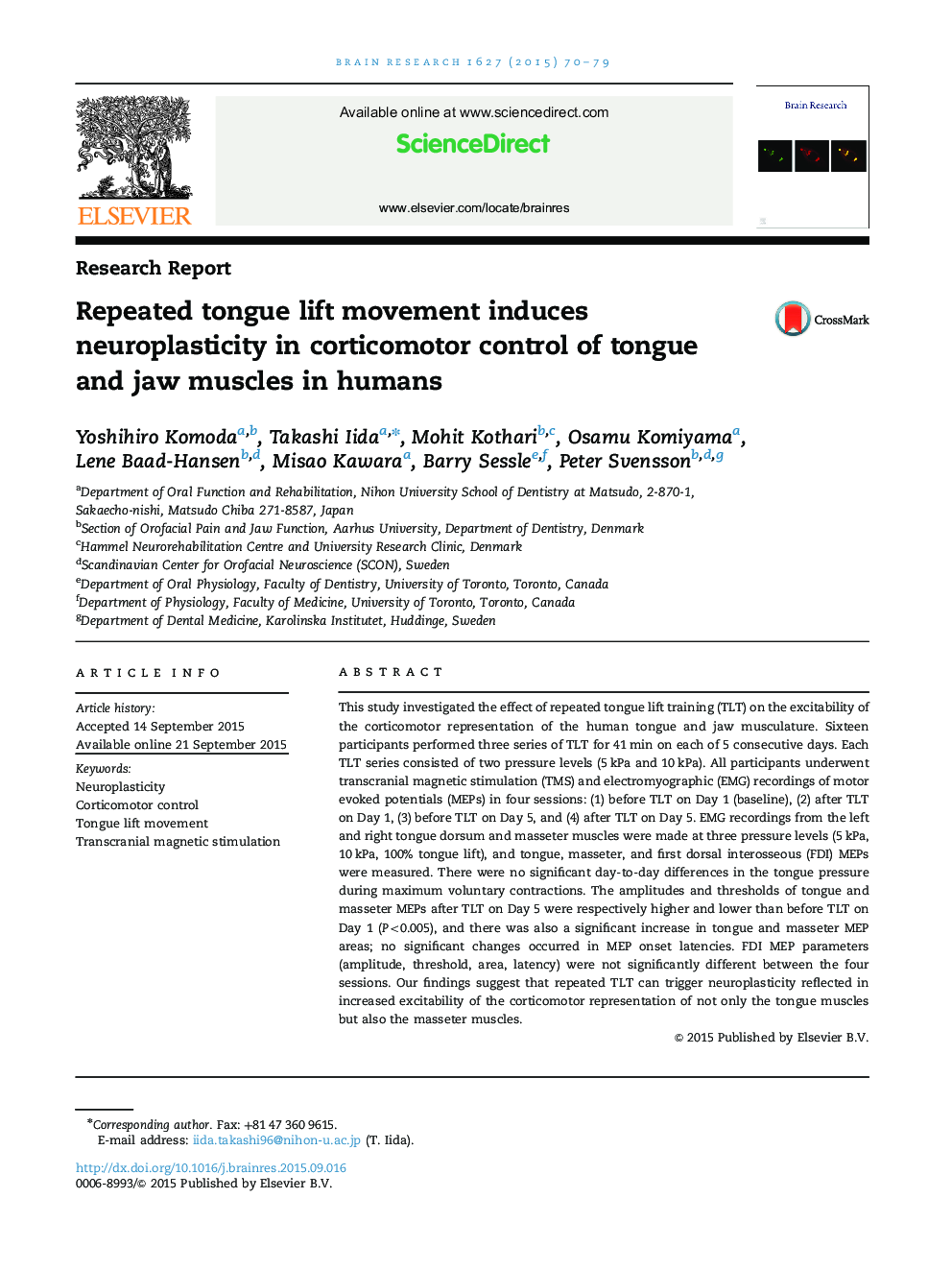 Repeated tongue lift movement induces neuroplasticity in corticomotor control of tongue and jaw muscles in humans