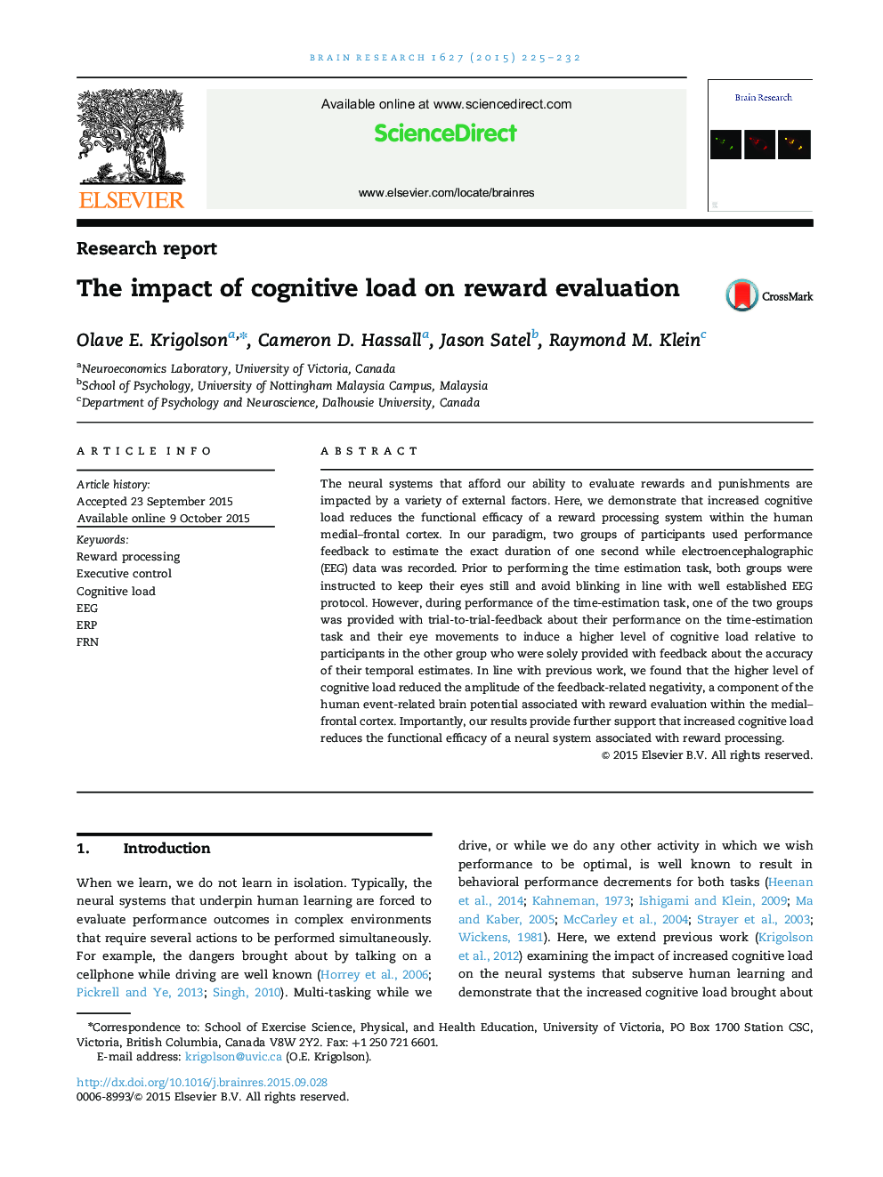 The impact of cognitive load on reward evaluation
