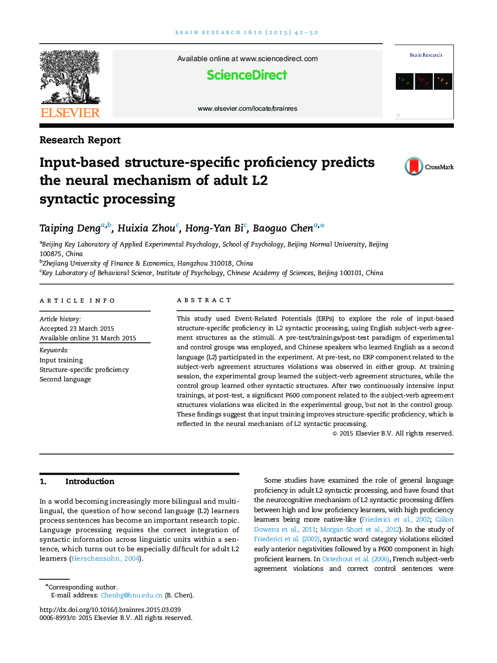 Input-based structure-specific proficiency predicts the neural mechanism of adult L2 syntactic processing