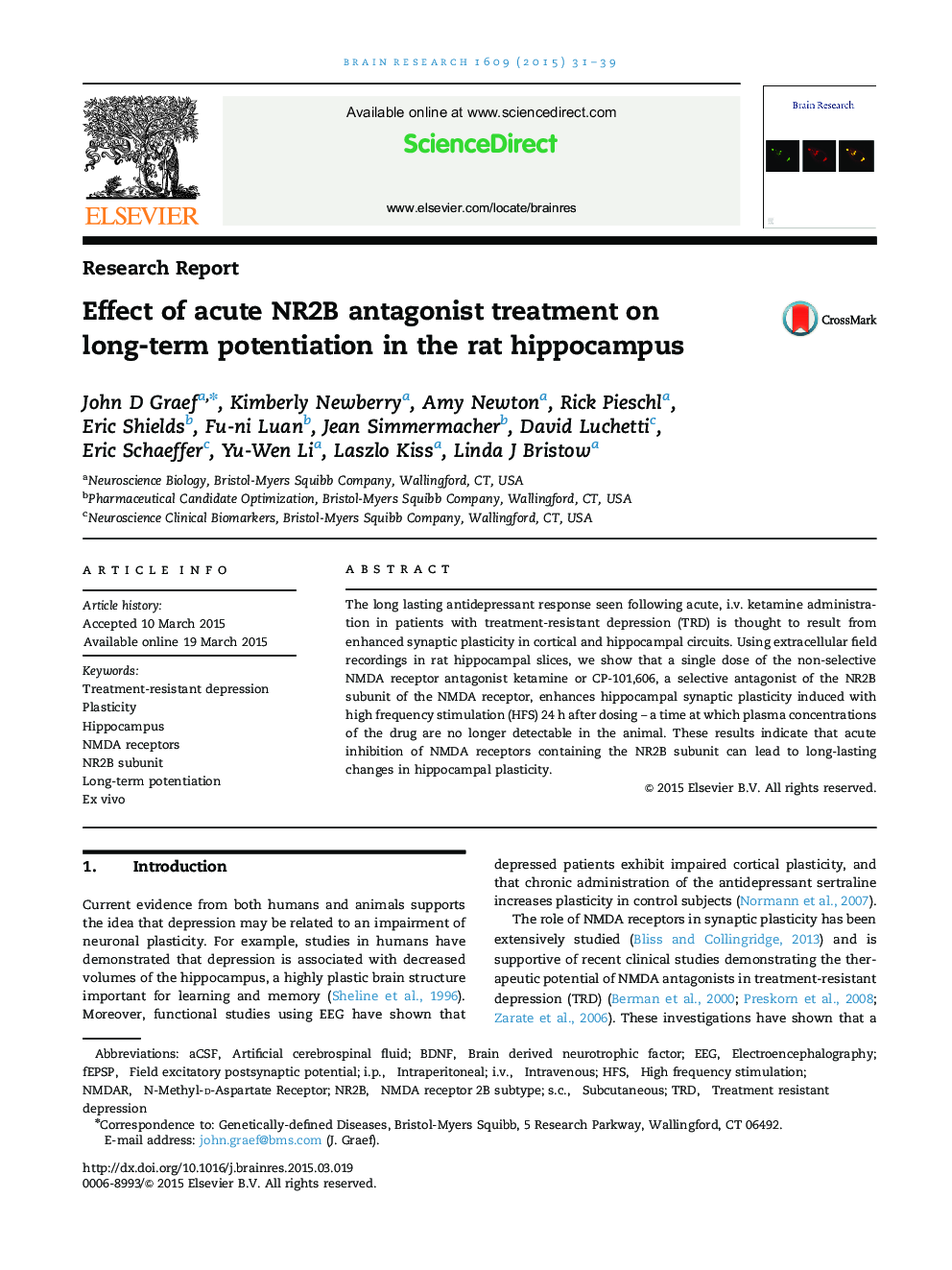 Effect of acute NR2B antagonist treatment on long-term potentiation in the rat hippocampus