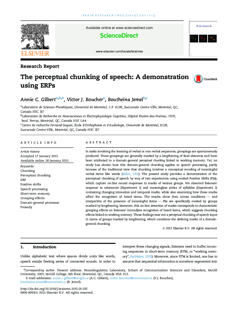 The perceptual chunking of speech: A demonstration using ERPs