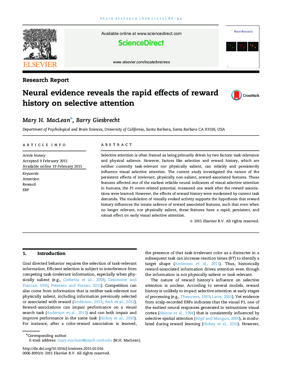 Neural evidence reveals the rapid effects of reward history on selective attention