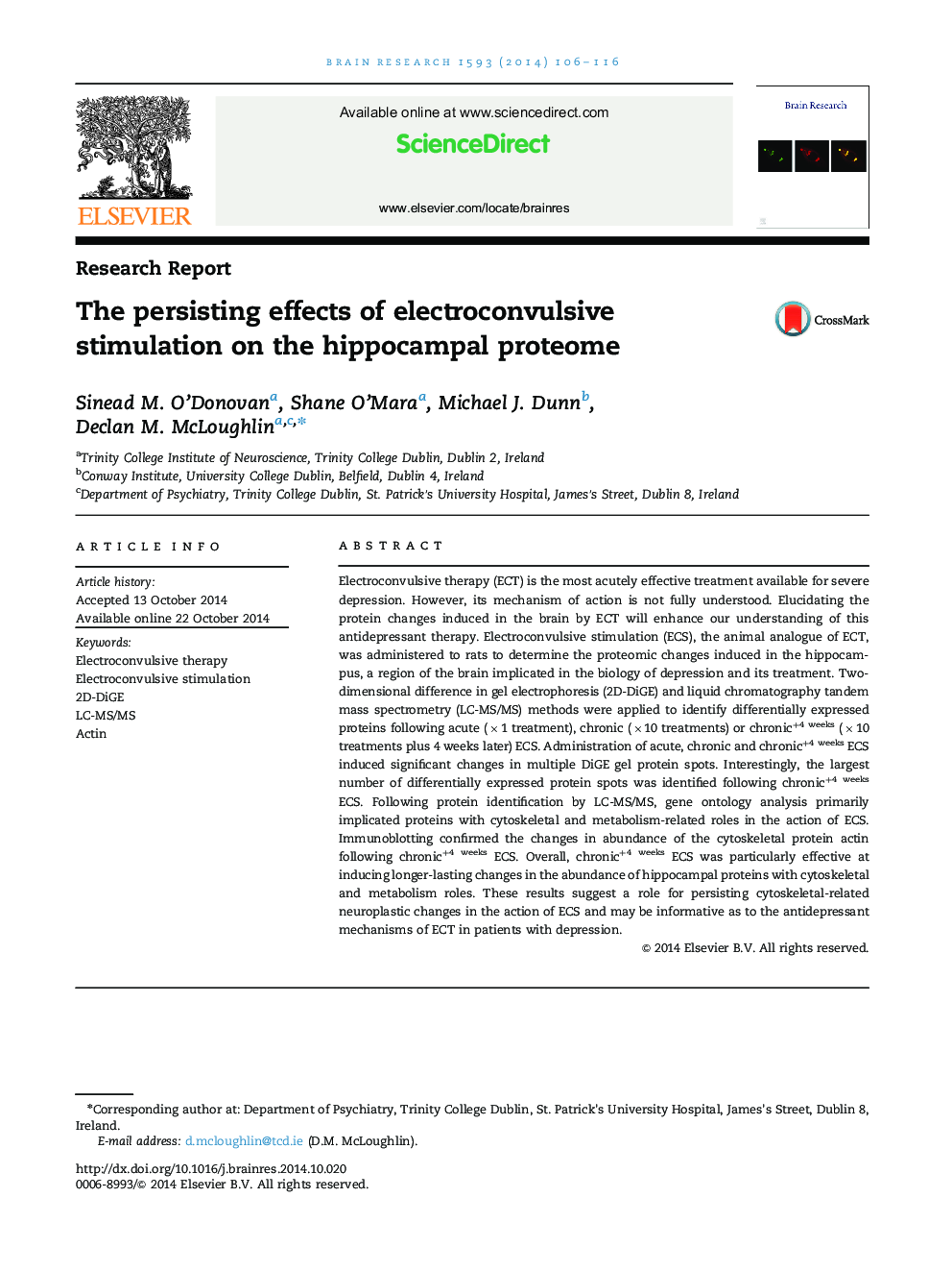 The persisting effects of electroconvulsive stimulation on the hippocampal proteome
