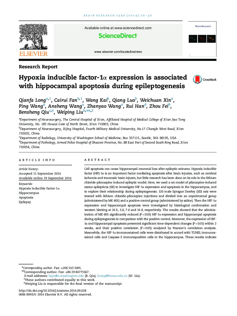 Hypoxia inducible factor-1α expression is associated with hippocampal apoptosis during epileptogenesis