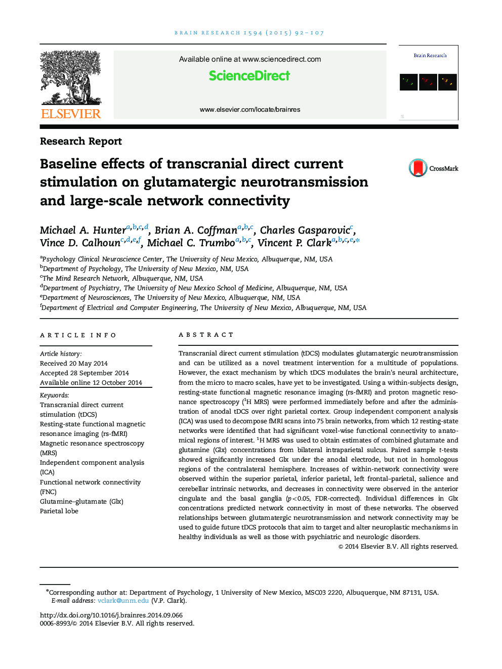 Baseline effects of transcranial direct current stimulation on glutamatergic neurotransmission and large-scale network connectivity