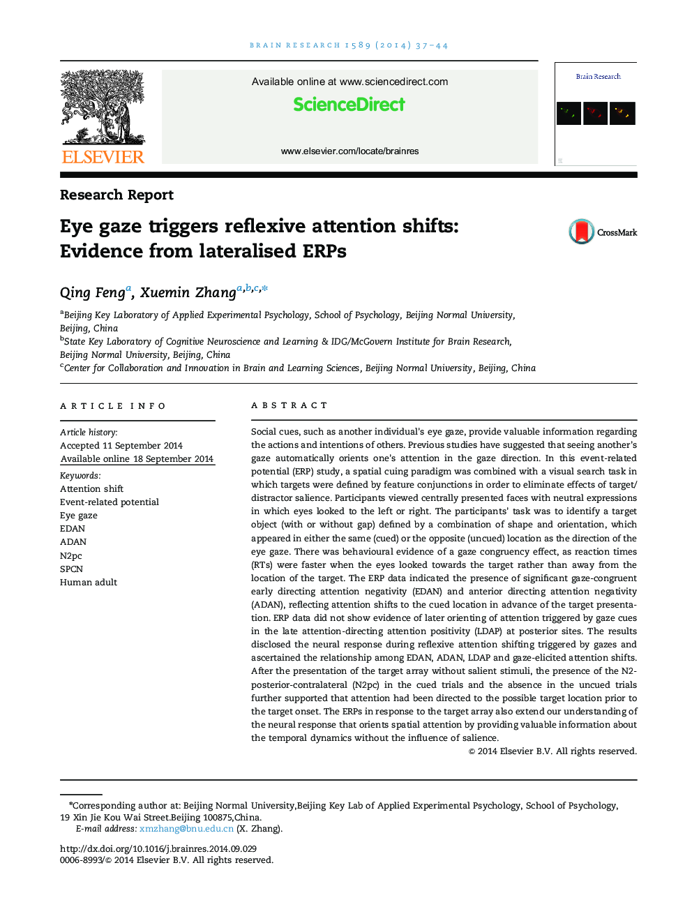 Eye gaze triggers reflexive attention shifts: Evidence from lateralised ERPs