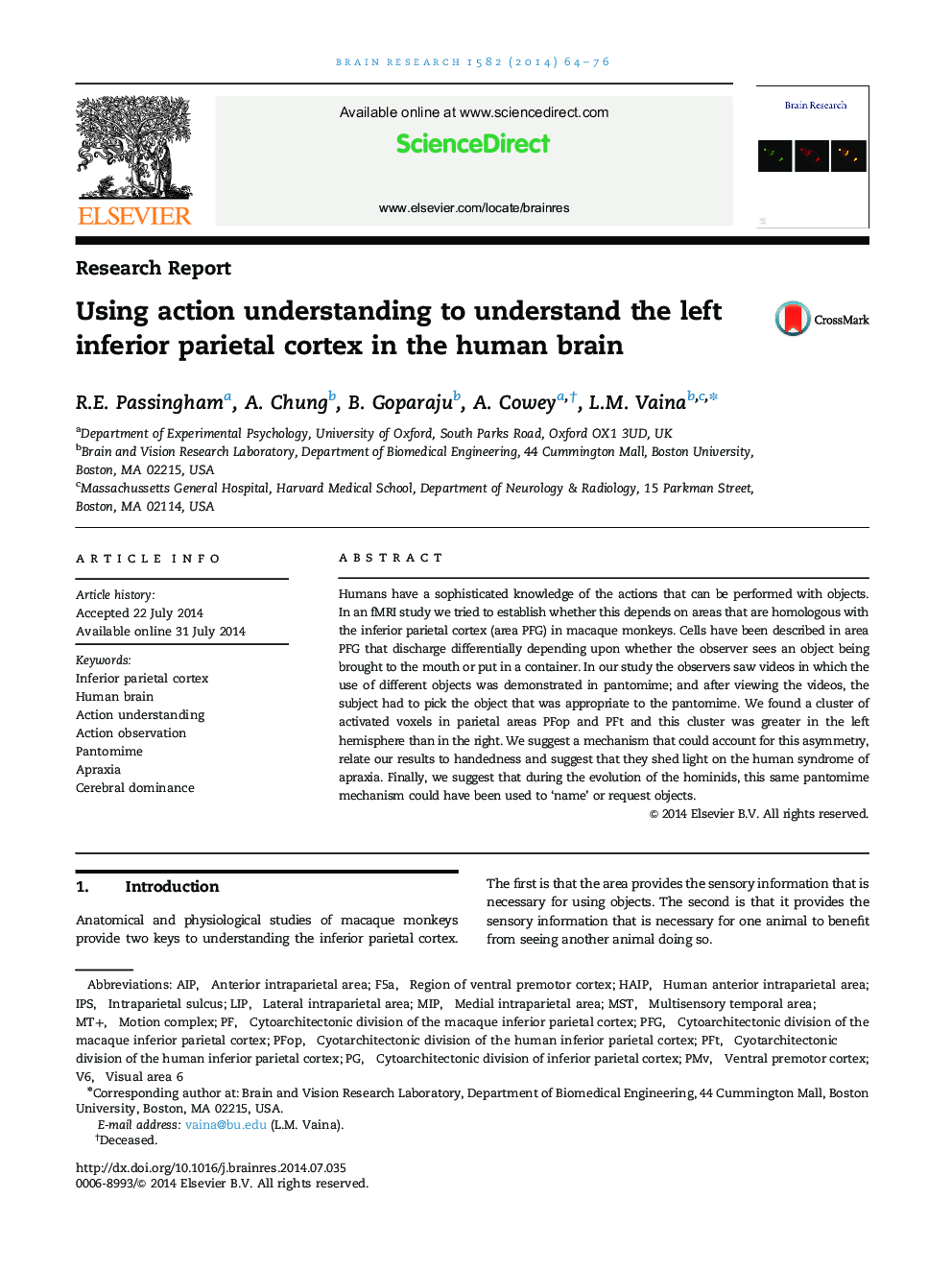 Using action understanding to understand the left inferior parietal cortex in the human brain