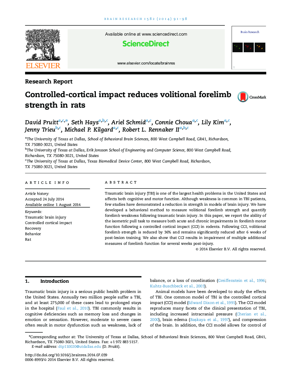 Controlled-cortical impact reduces volitional forelimb strength in rats