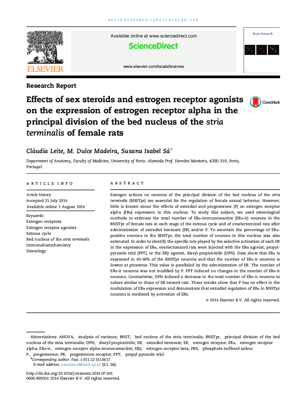Effects of sex steroids and estrogen receptor agonists on the expression of estrogen receptor alpha in the principal division of the bed nucleus of the stria terminalis of female rats