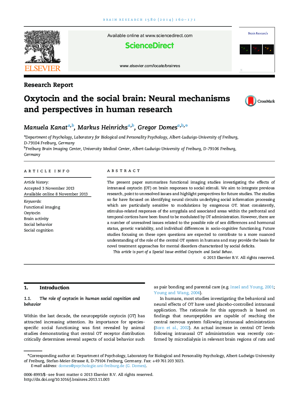 Oxytocin and the social brain: Neural mechanisms and perspectives in human research