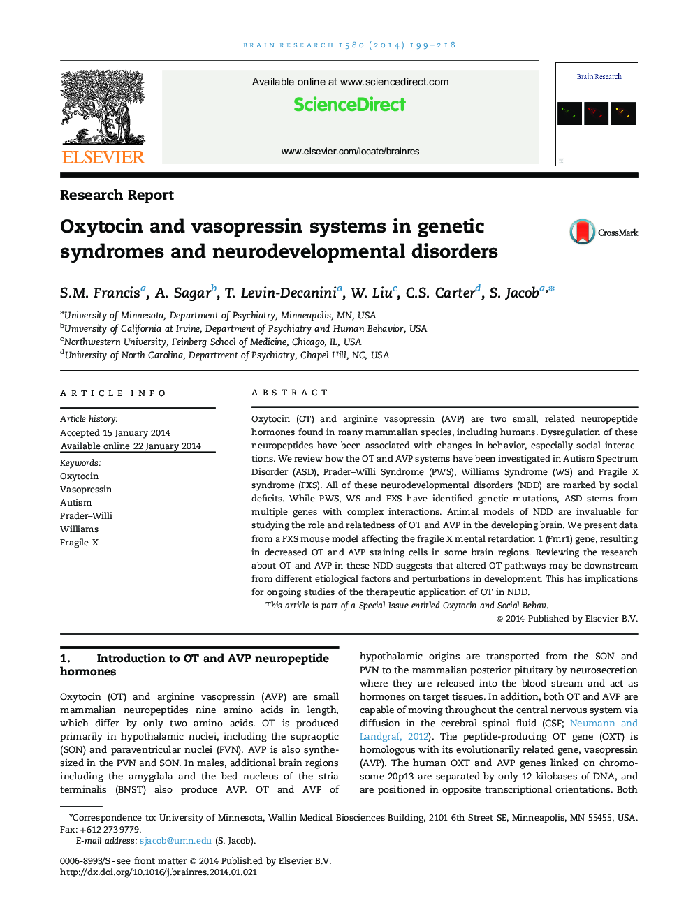 Oxytocin and vasopressin systems in genetic syndromes and neurodevelopmental disorders
