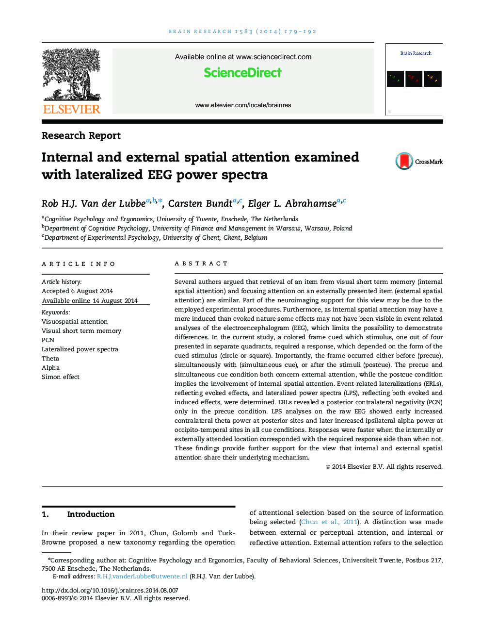 Internal and external spatial attention examined with lateralized EEG power spectra