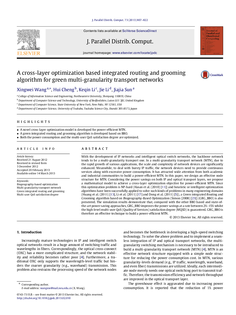 A cross-layer optimization based integrated routing and grooming algorithm for green multi-granularity transport networks