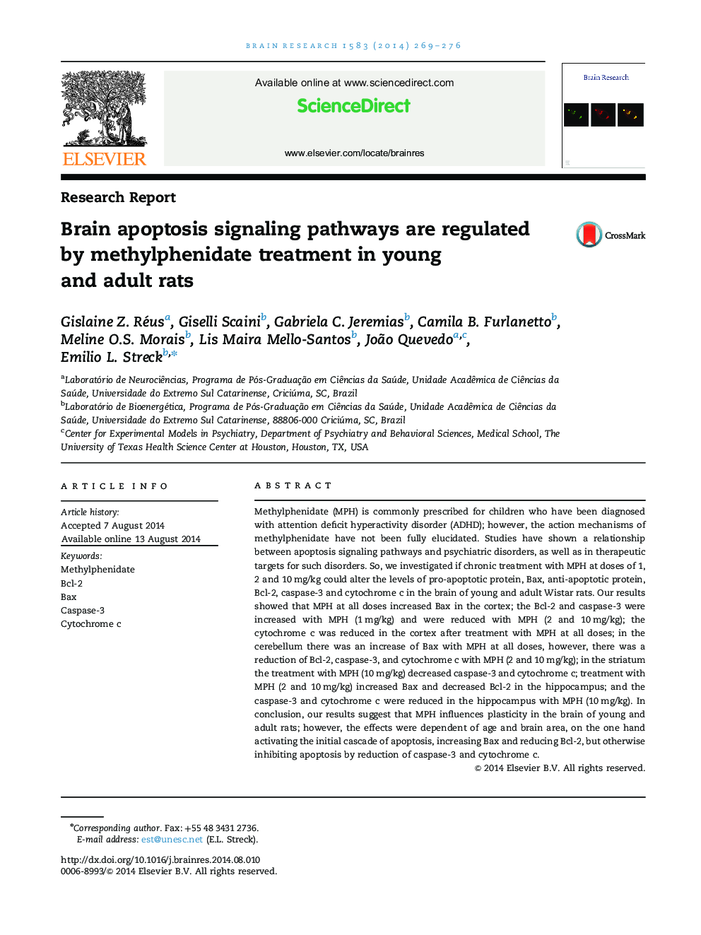 Brain apoptosis signaling pathways are regulated by methylphenidate treatment in young and adult rats