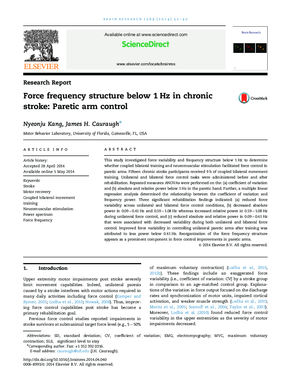 Force frequency structure below 1 Hz in chronic stroke: Paretic arm control