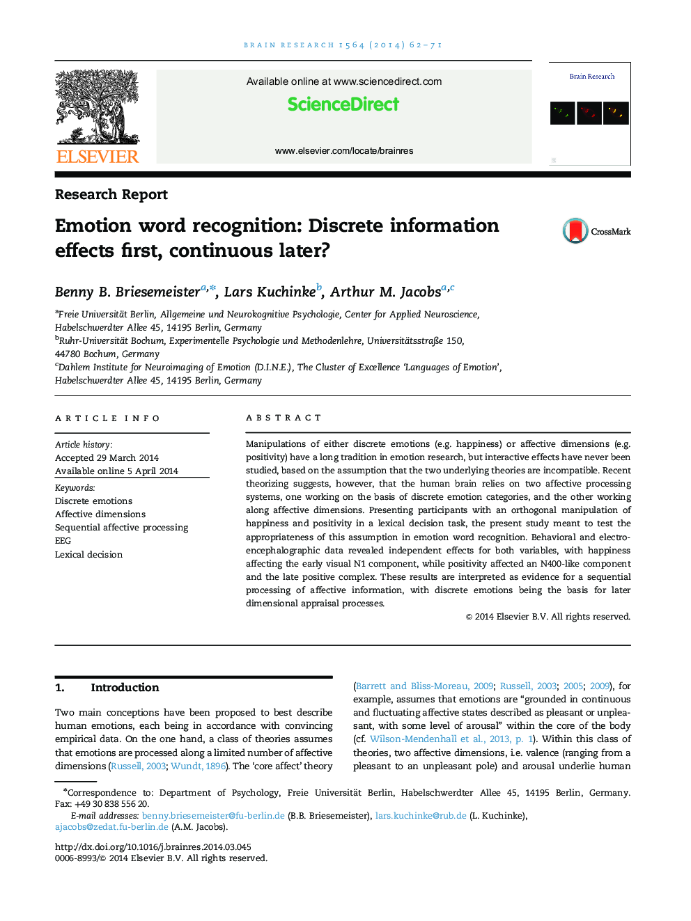 Emotion word recognition: Discrete information effects first, continuous later?