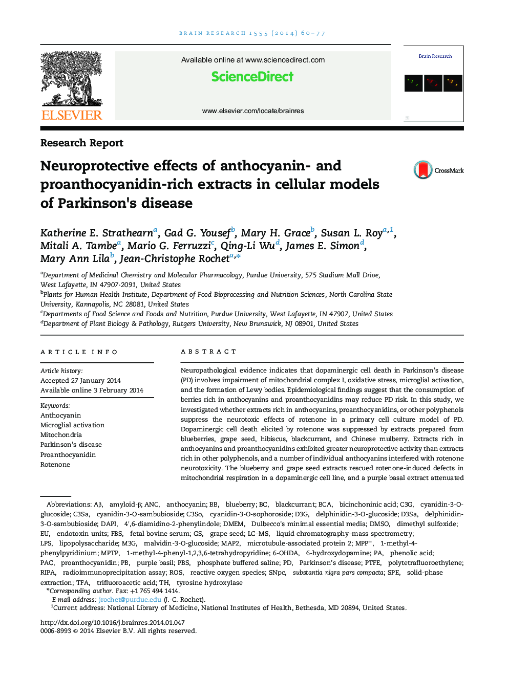 Neuroprotective effects of anthocyanin- and proanthocyanidin-rich extracts in cellular models of Parkinson׳s disease