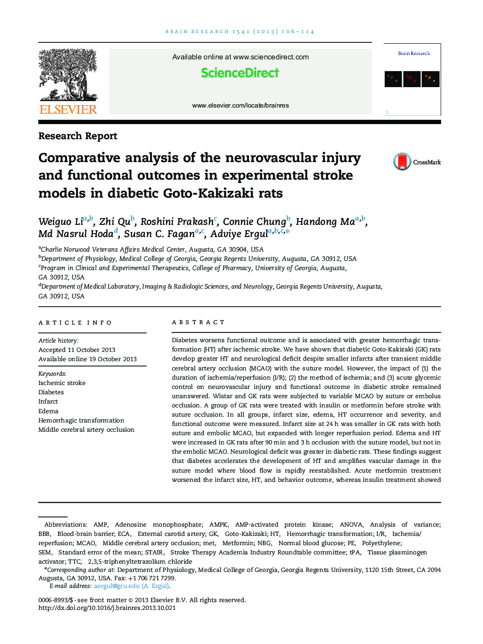 Comparative analysis of the neurovascular injury and functional outcomes in experimental stroke models in diabetic Goto-Kakizaki rats