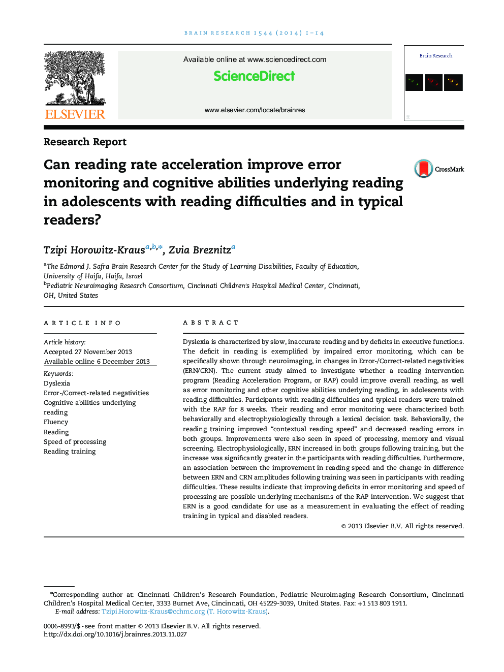 Can reading rate acceleration improve error monitoring and cognitive abilities underlying reading in adolescents with reading difficulties and in typical readers?