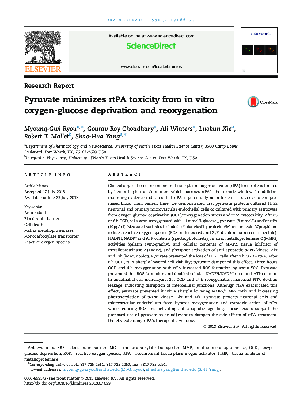 Pyruvate minimizes rtPA toxicity from in vitro oxygen-glucose deprivation and reoxygenation