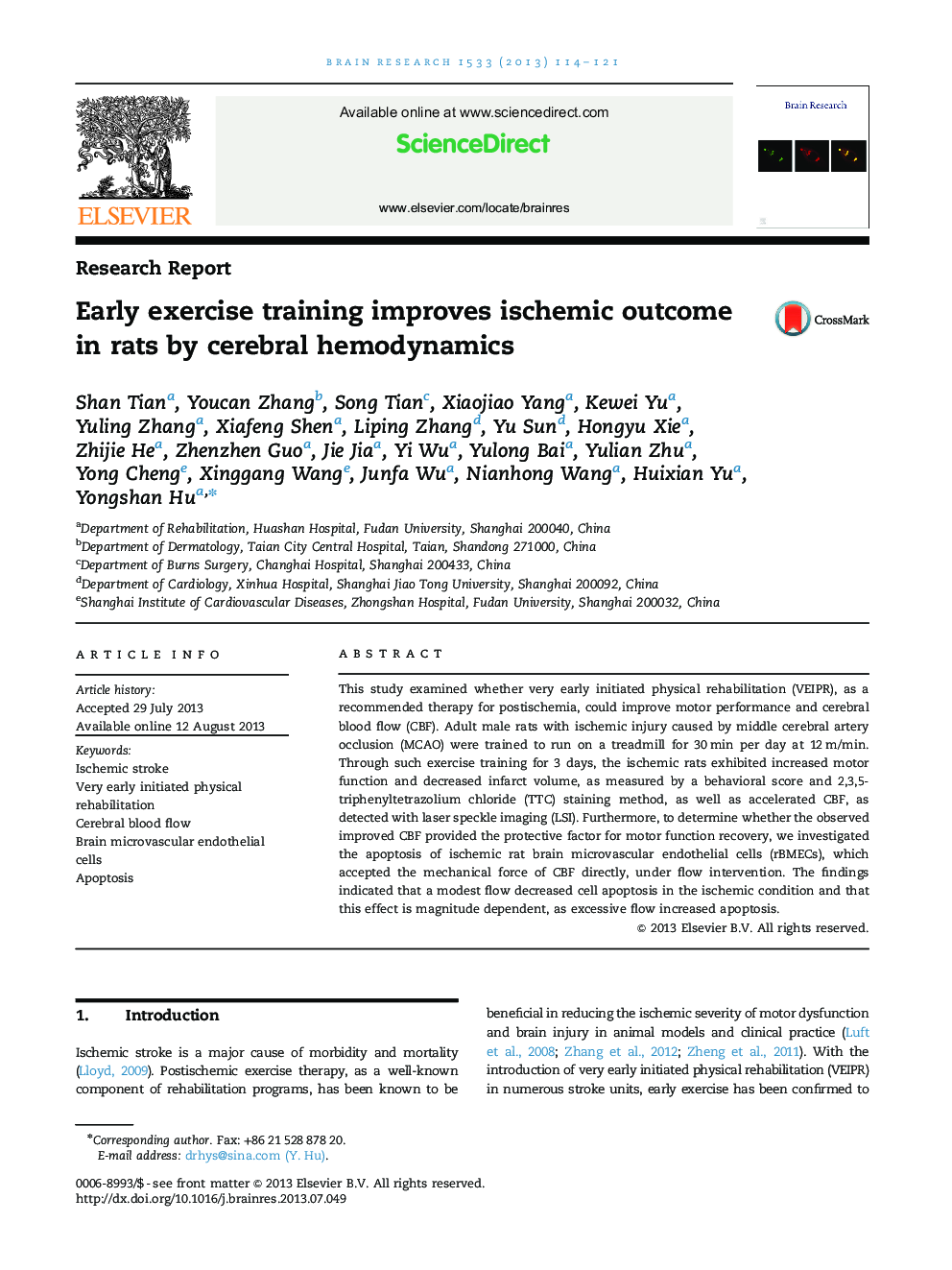 Early exercise training improves ischemic outcome in rats by cerebral hemodynamics