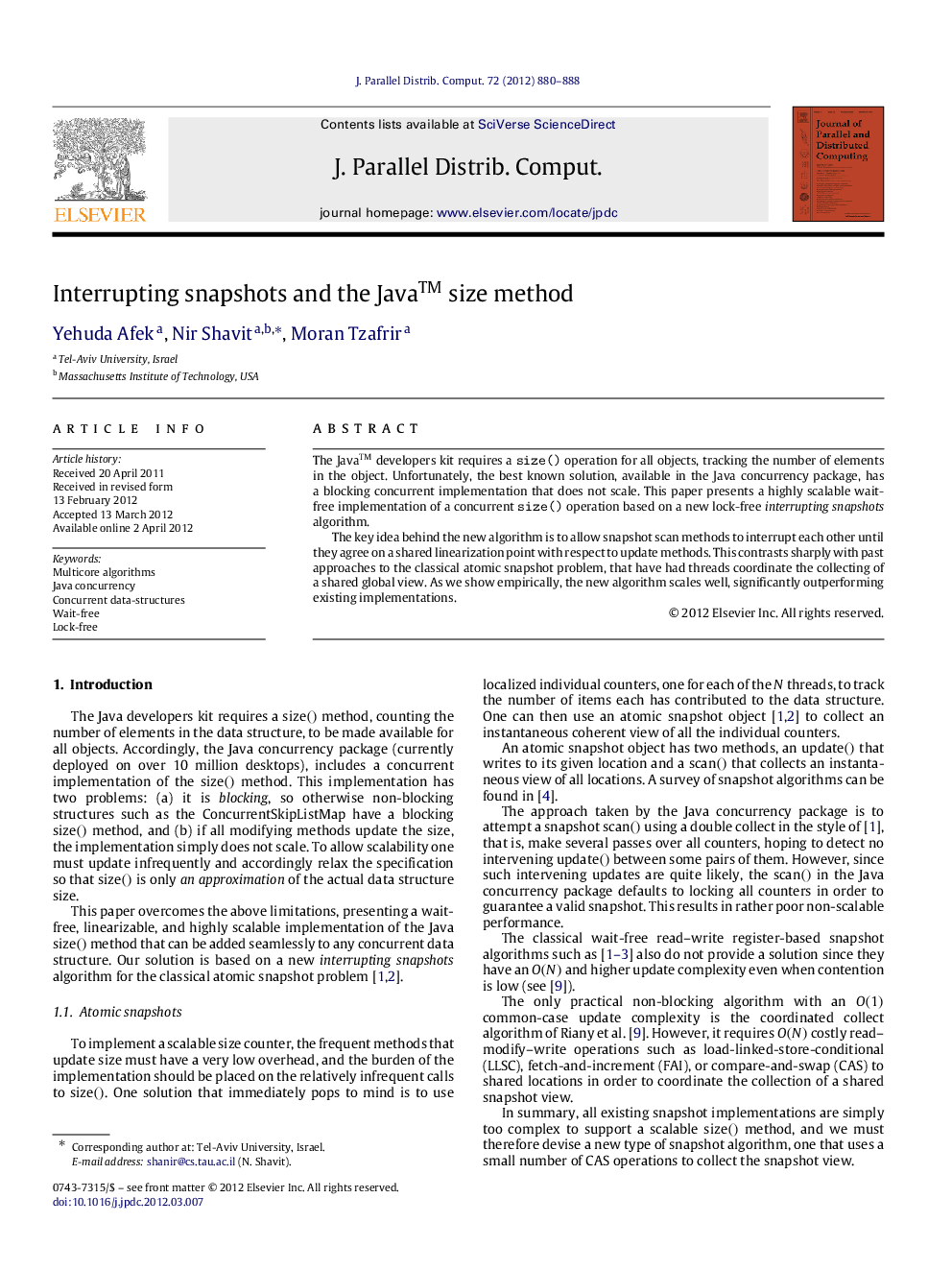 عکس صفحه اول مقاله: Interrupting snapshots and the JavaTMTM size method Interrupting snapshots and the JavaTMTM size method