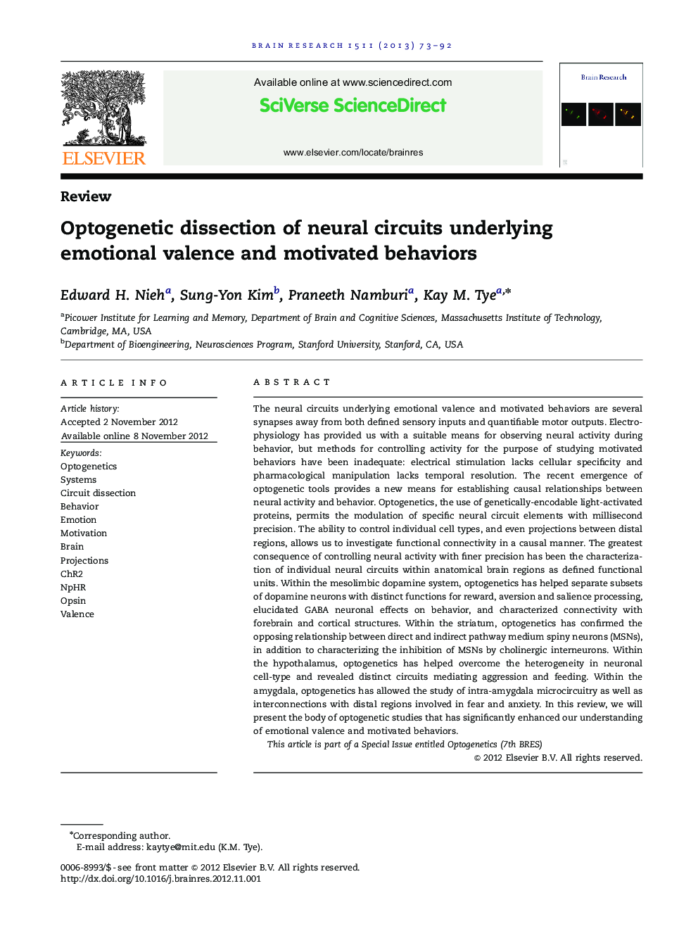 Optogenetic dissection of neural circuits underlying emotional valence and motivated behaviors