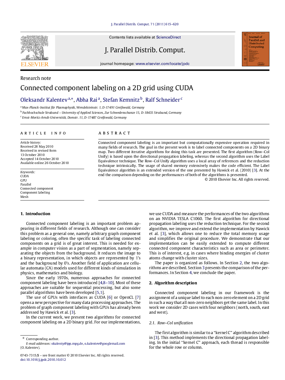 Connected component labeling on a 2D grid using CUDA