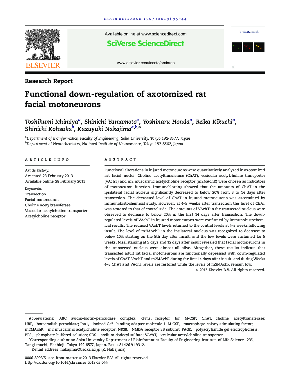 Functional down-regulation of axotomized rat facial motoneurons